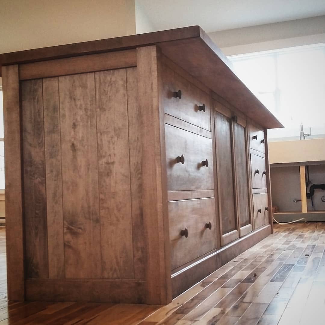 Custom solid wood kitchen island with drawers